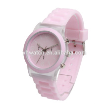 girl fashion transparent silicone watch pink strap